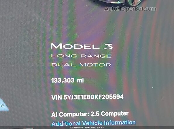 5YJ3E1EB0KF205594 2019 TESLA MODEL 3 Gray 