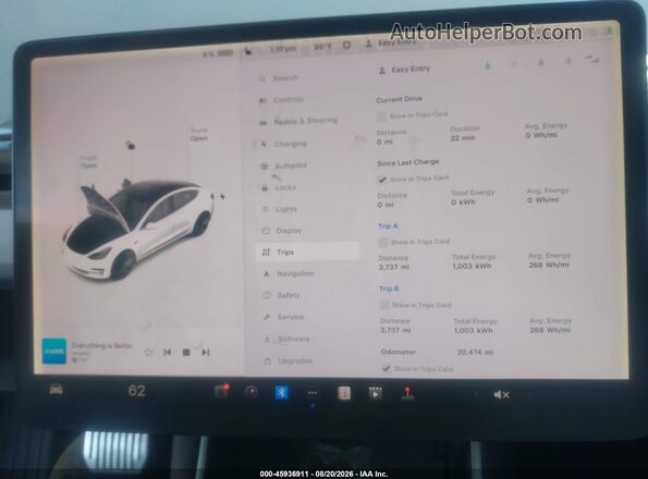 5YJ3E1EB0KF213601 2019 TESLA MODEL 3 White Вид задніх сидінь