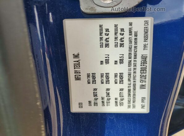 5YJ3E1EB0LF664481 2020 TESLA MODEL Blue Вид підкапотного простору