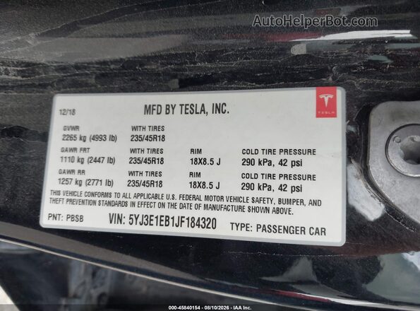 5YJ3E1EB1JF184320 2018 TESLA MODEL 3 Черный Вид подкапотного пространства