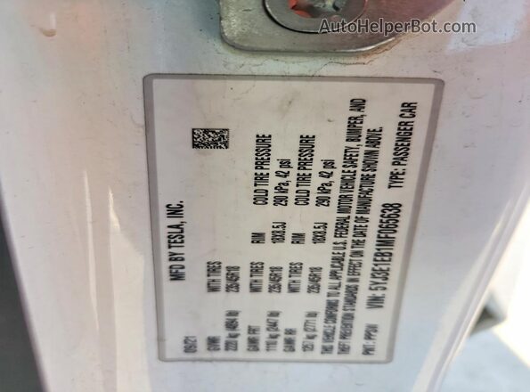 5YJ3E1EB1MF065638 2021 TESLA MODEL White Vista de la etiqueta del VIN