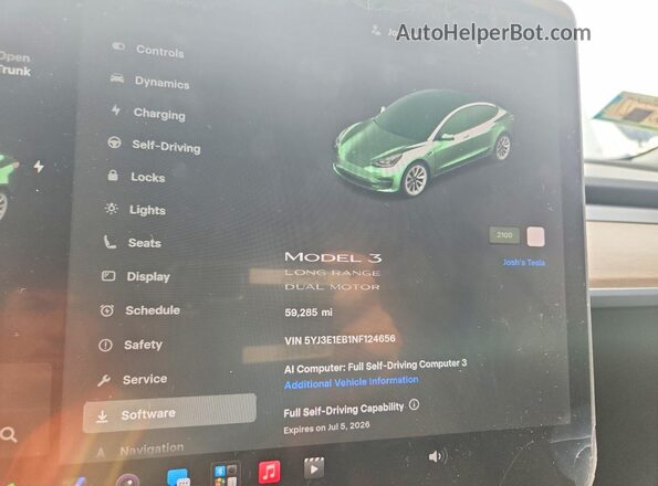 5YJ3E1EB1NF124656 2022 TESLA MODEL White Սարքավորումների վահանակի տեսք