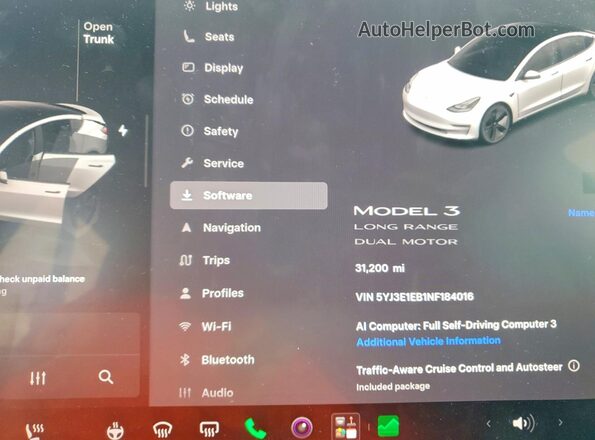 5YJ3E1EB1NF184016 2022 TESLA MODEL White ხელსაწყოთა პანელის ხედი