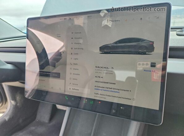 5YJ3E1EB1RF736989 2024 TESLA MODEL Charcoal ხელსაწყოთა პანელის ხედი