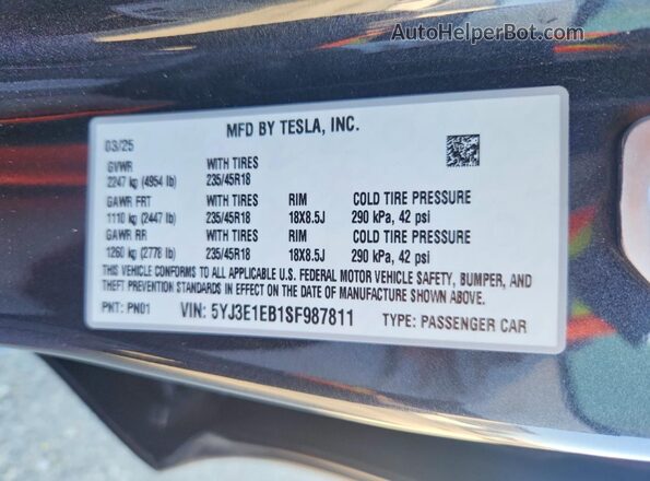 5YJ3E1EB1SF987811 2025 TESLA MODEL Угольный Вид подкапотного пространства