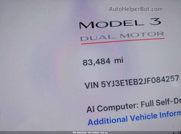 5YJ3E1EB2JF084257 2018 TESLA MODEL 3 White Vista interior trasera