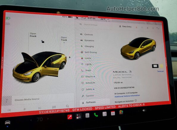 5YJ3E1EB2JF118746 2018 TESLA MODEL Черный Вид щитка приборов