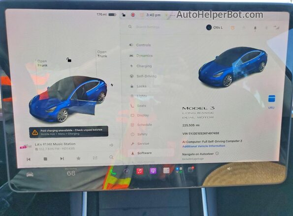 5YJ3E1EB2KF497488 2019 TESLA MODEL Blue Instrument cluster view