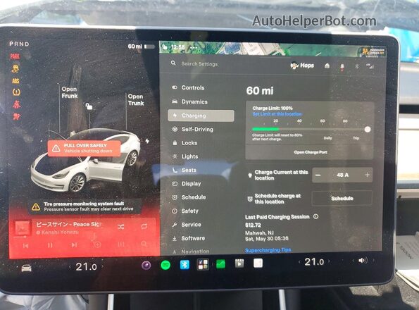 5YJ3E1EB2LF667396 2020 TESLA MODEL White Vista del cuadro de instrumentos