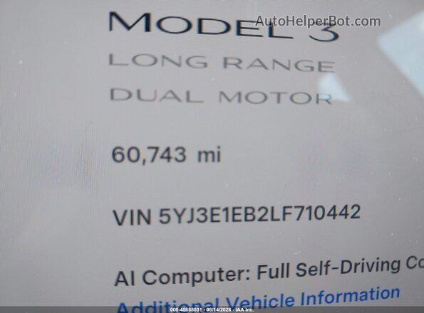 5YJ3E1EB2LF710442 2020 TESLA MODEL 3 Black 