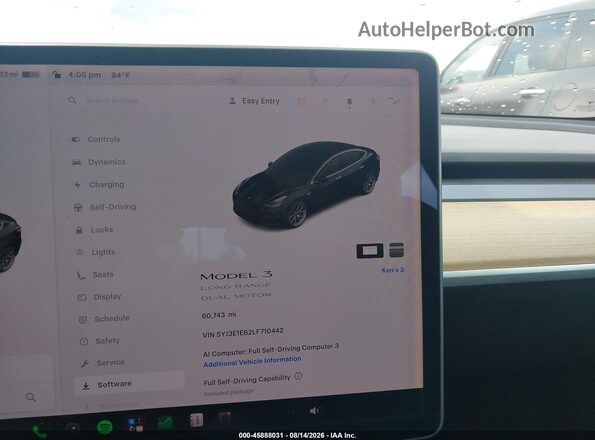 5YJ3E1EB2LF710442 2020 TESLA MODEL 3 Black 