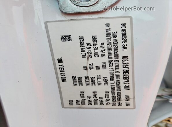 5YJ3E1EB2LF787800 2020 TESLA MODEL White Vista del compartimento del motor
