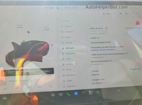 5YJ3E1EB2MF019767 2021 TESLA MODEL Red ხელსაწყოთა პანელის ხედი