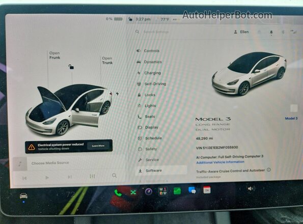 5YJ3E1EB2MF055930 2021 TESLA MODEL White Вид щитка приладів