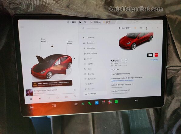 5YJ3E1EB2NF179794 2022 TESLA MODEL Красный Вид щитка приборов