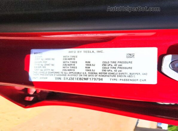 5YJ3E1EB2NF179794 2022 TESLA MODEL Красный Вид подкапотного пространства