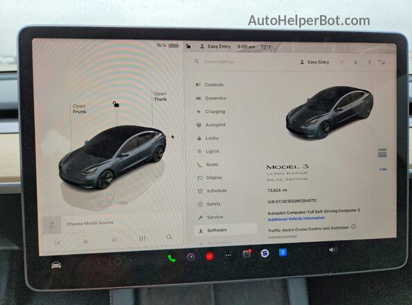 5YJ3E1EB2NF294072 2022 TESLA MODEL Gray ხელსაწყოთა პანელის ხედი