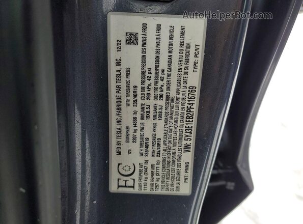 5YJ3E1EB2PF416769 2023 TESLA MODEL Gray Vista de la etiqueta del VIN