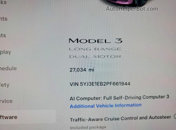 5YJ3E1EB2PF661944 2023 TESLA MODEL Black Vista del cuadro de instrumentos