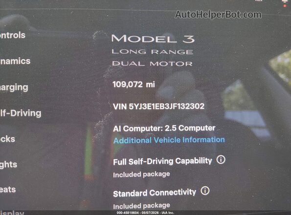 5YJ3E1EB3JF132302 2018 TESLA MODEL 3 Black 