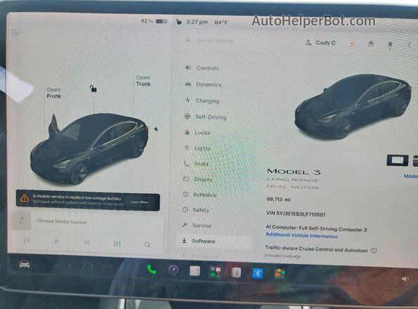 5YJ3E1EB3LF710501 2020 TESLA MODEL Black Вид щитка приладів