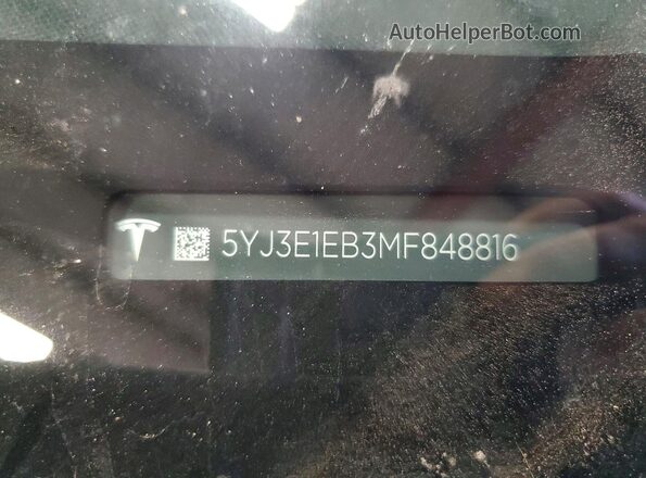 5YJ3E1EB3MF848816 2021 TESLA MODEL Black Engine compartment view