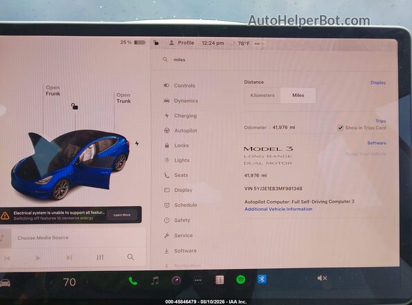 5YJ3E1EB3MF981348 2021 TESLA MODEL 3 Blue Vista de los asientos traseros
