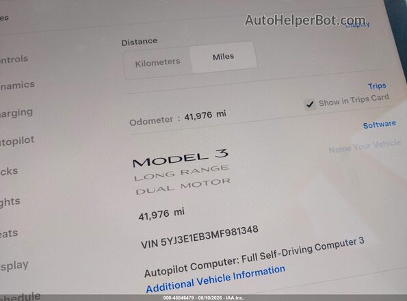 5YJ3E1EB3MF981348 2021 TESLA MODEL 3 Blue 