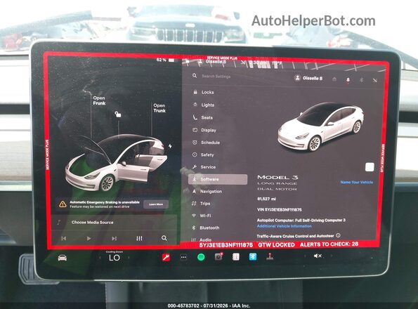 5YJ3E1EB3NF111875 2022 TESLA MODEL 3 Белый Вид задних сидений