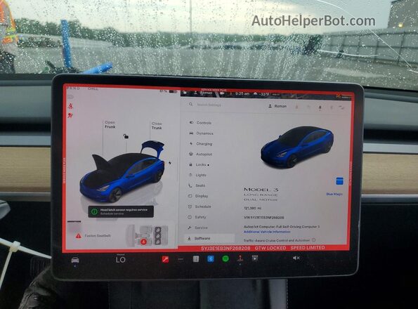 5YJ3E1EB3NF268208 2022 TESLA MODEL Blue Vista del cuadro de instrumentos
