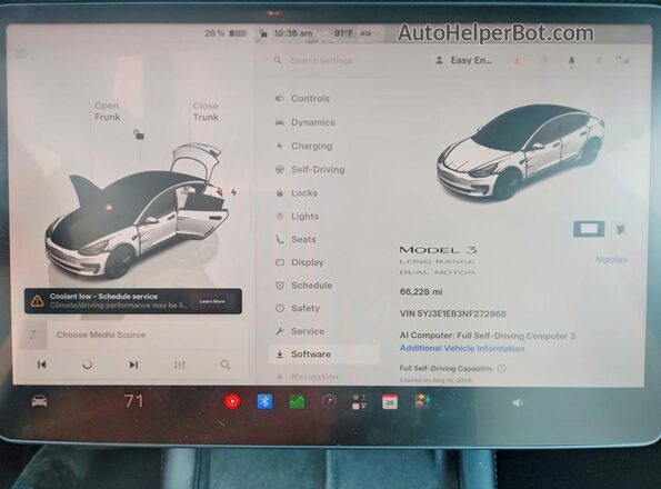 5YJ3E1EB3NF272968 2022 TESLA MODEL White Vista del cuadro de instrumentos