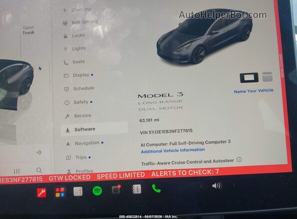 5YJ3E1EB3NF277815 2022 TESLA MODEL 3 Gray 