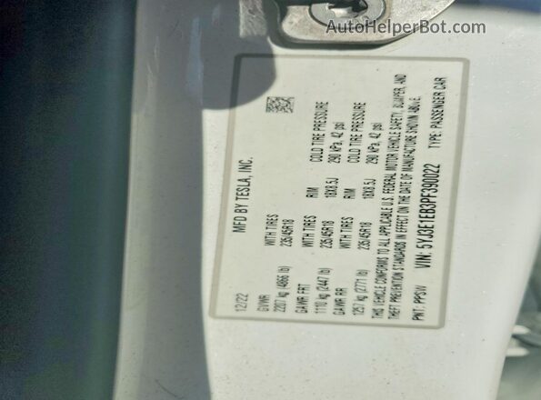 5YJ3E1EB3PF390022 2023 TESLA MODEL White Engine compartment view