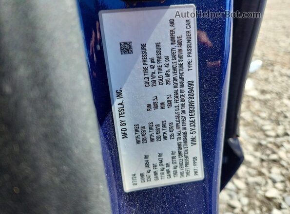 5YJ3E1EB3RF809490 2024 TESLA MODEL Синий Вид подкапотного пространства