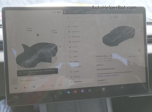 5YJ3E1EB3SF011044 2025 TESLA MODEL Черный Вид щитка приборов