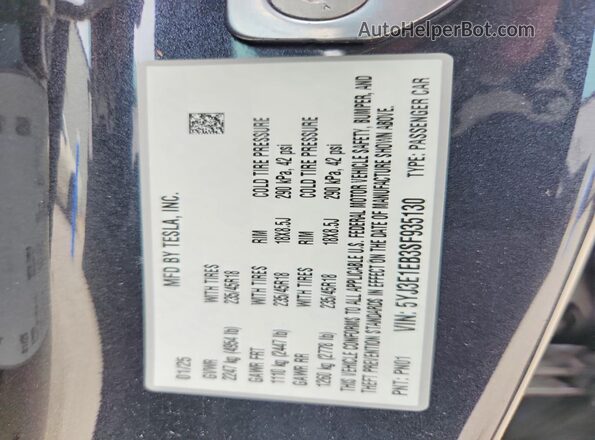 5YJ3E1EB3SF935130 2025 TESLA MODEL Угольный Вид подкапотного пространства