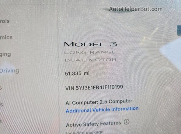 5YJ3E1EB4JF119199 2018 TESLA MODEL Black Սարքավորումների վահանակի տեսք