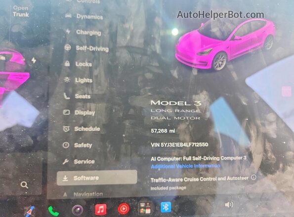 5YJ3E1EB4LF712550 2020 TESLA MODEL Розовый Вид щитка приборов