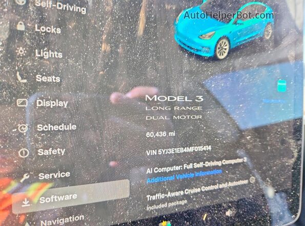 5YJ3E1EB4MF015414 2021 TESLA MODEL White Вид щитка приладів