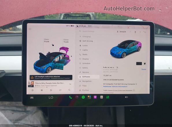 5YJ3E1EB4MF924916 2021 TESLA MODEL 3 Red Widok tylnych siedzeń