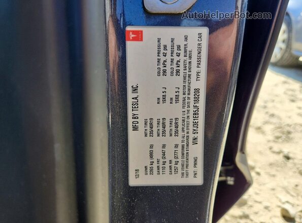 5YJ3E1EB5JF188208 2018 TESLA MODEL Charcoal VIN sticker view