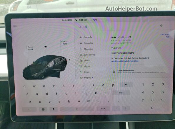 5YJ3E1EB5KF390516 2019 TESLA MODEL Black Սարքավորումների վահանակի տեսք