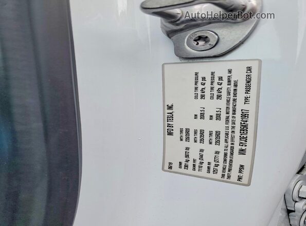 5YJ3E1EB5KF419917 2019 TESLA MODEL White ძრავის განყოფილების ხედი