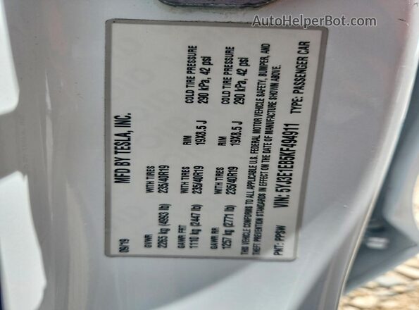 5YJ3E1EB5KF494911 2019 TESLA MODEL White Շարժիչի բաժամունքի տեսք
