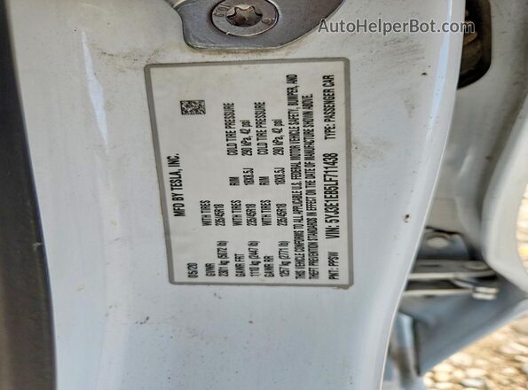 5YJ3E1EB5LF711438 2020 TESLA MODEL White VIN კოდის სტიკერის ხედი