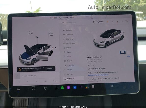 5YJ3E1EB5MF927016 2021 TESLA MODEL 3 White Widok tylnych siedzeń