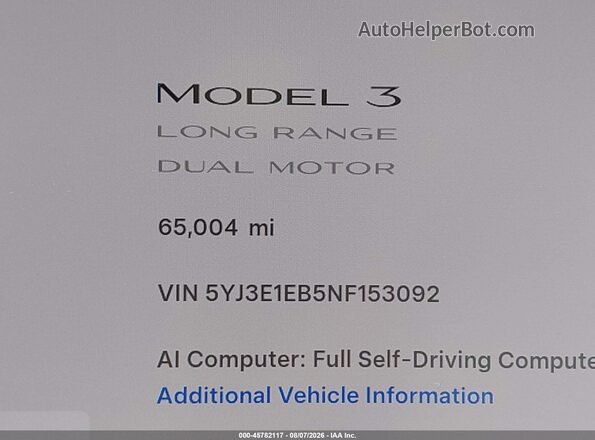 5YJ3E1EB5NF153092 2022 TESLA MODEL 3 White Вид задніх сидінь