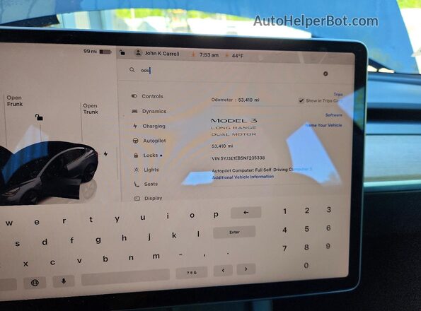 5YJ3E1EB5NF235338 2022 TESLA MODEL Blue Vista del cuadro de instrumentos