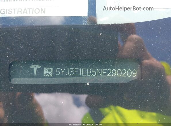5YJ3E1EB5NF290209 2022 TESLA MODEL 3 Черный Вид подкапотного пространства