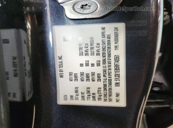 5YJ3E1EB5RF740561 2024 TESLA MODEL Charcoal VIN კოდის სტიკერის ხედი